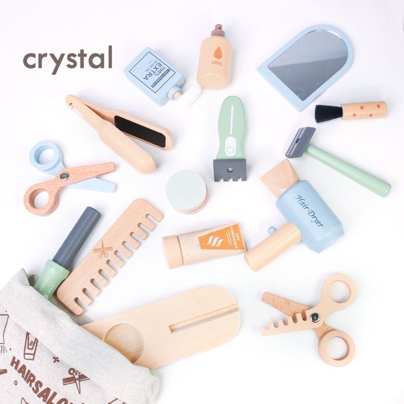 Crystal Promotional Wooden Children's Haircut Set Educational Pretend Play Role-Playing Toy