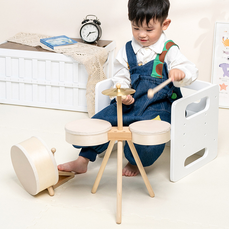 Wooden Music Drums Percussion Instruments Multi Functional Educational Drum Set With Pedals Music Toys