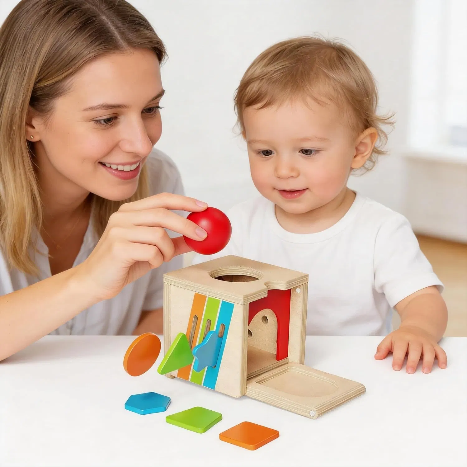 Ibay 5 in 1 Montessori Activity Toys for Kids Wooden Learning Toys with Object Permanence Bird Feeding Game Fine Motor Skills Problem