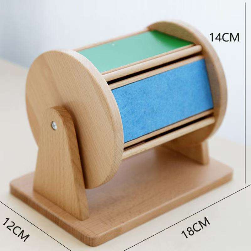 Textile Drum Wooden Visual Sensory Spinning Drum Toy