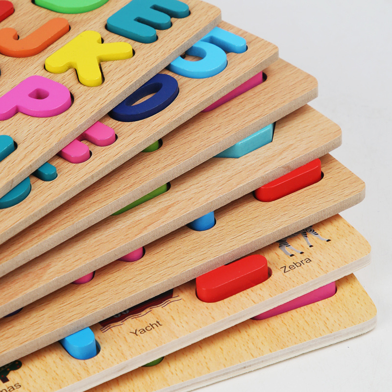 YUCI Wooden Children's Play Creative Game Cognitive Educational Number Alphabet Puzzle Board Toys for Kids Learning
