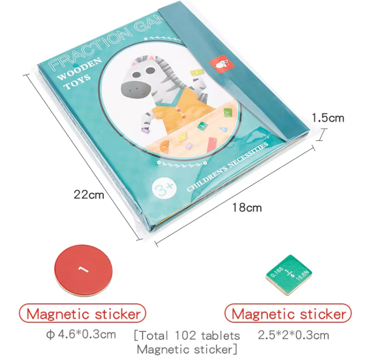 Wooden Fraction Puzzle Magnetic Book Kids Math Learning Toys