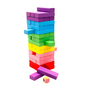 Montessori Wooden Blocks Stacking Game 54pcs Colorful Building Blocks Balancing Tower for Toddlers Educational Toy Learning