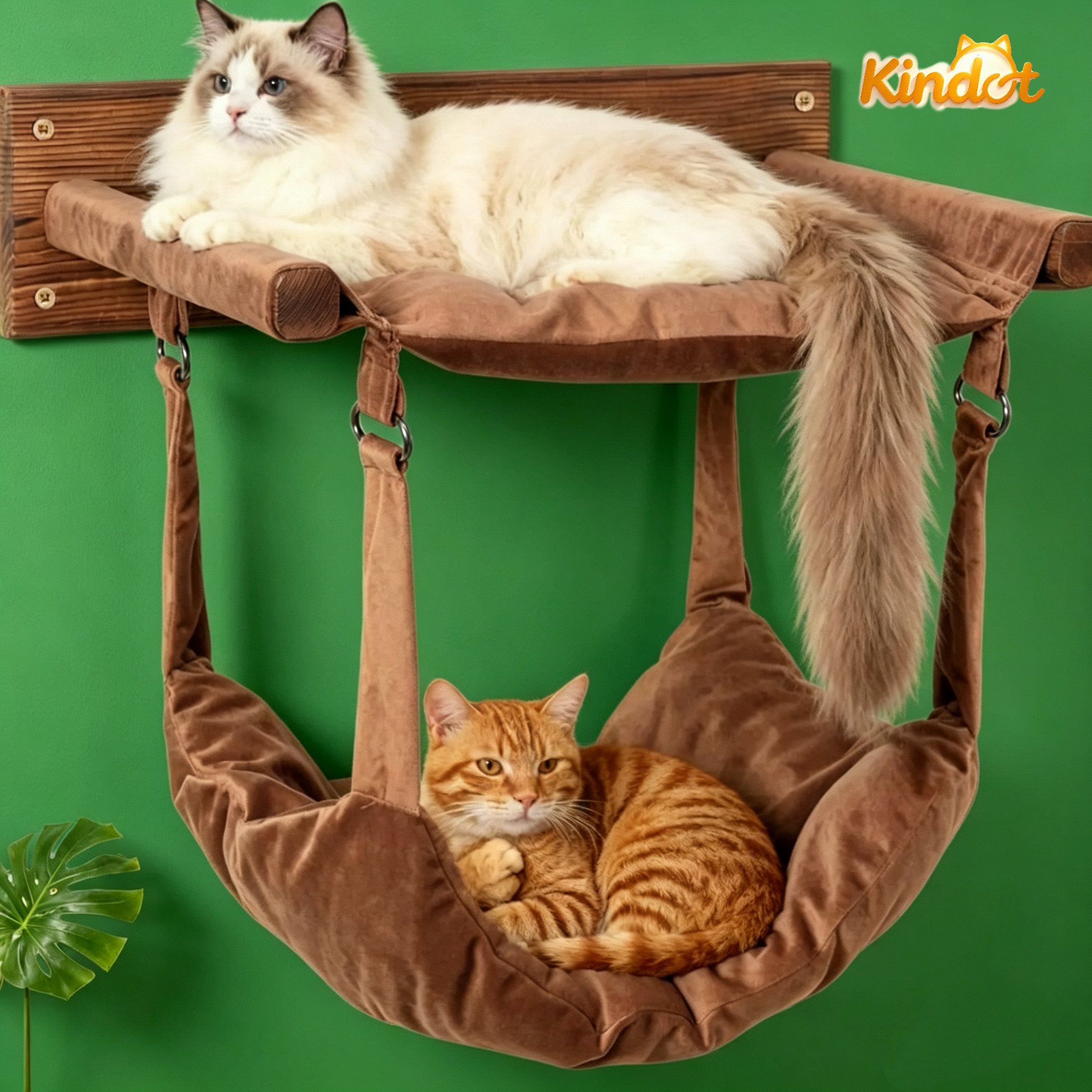 Wooden Wall-Mounted Cat Climbing Rack With Hammock Toy Ladder &amp; Nest-Breathable &amp; Waterproof Design