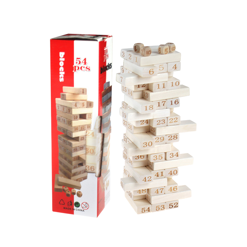 Wooden Educational Toy Primary Color 54-Piece Large Stacking Blocks Desktop Game Block Set Baby Color Box Packaging