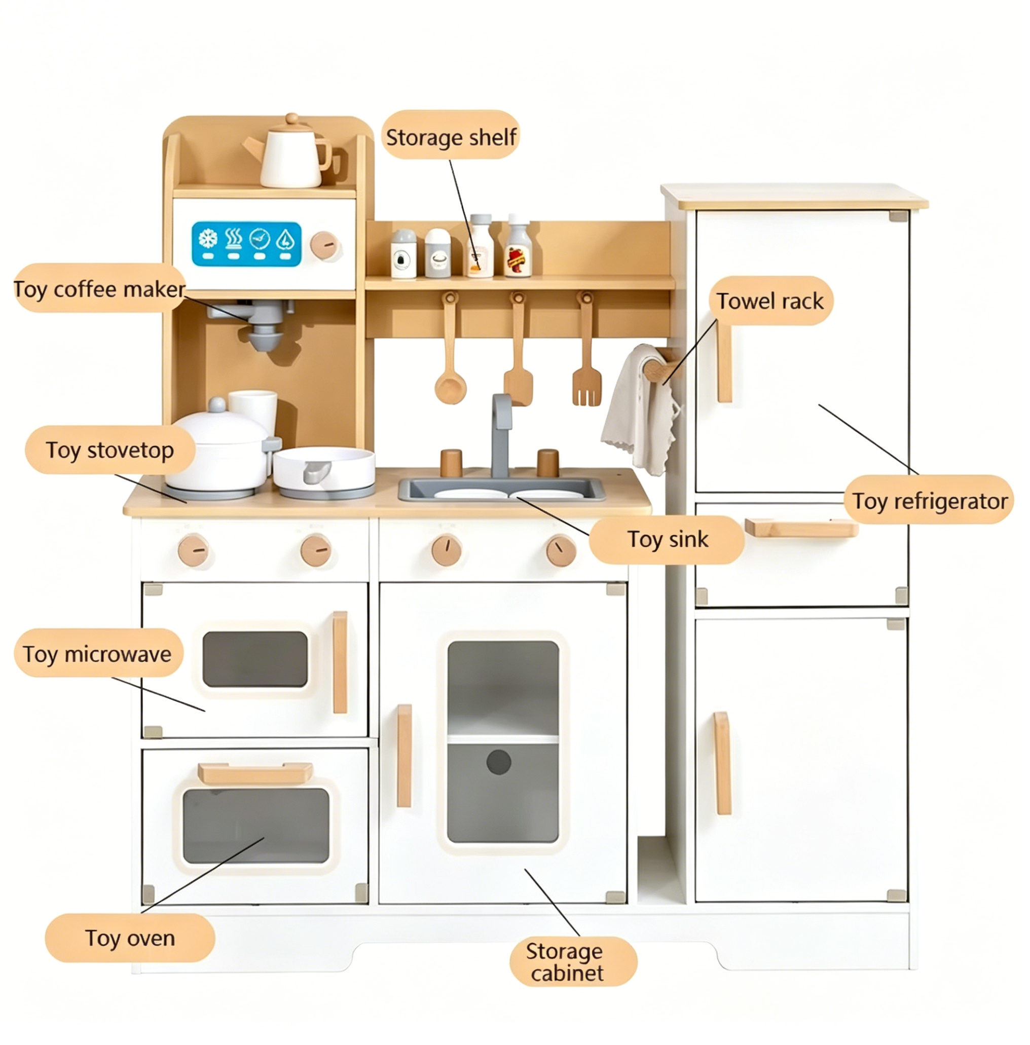 Children's Pretend Play Japanese-style Wooden Kitchen for Kids Large-size Simulation Cooking Set Food Preparation Toy