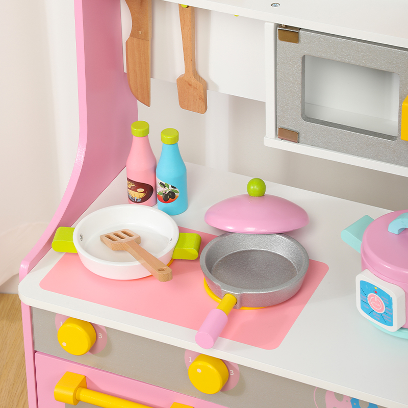 Kids Big Wooden Pretend Role Play Cooking Simulation Game Cookware Food Toys Accessories Preschool Kitchen Toy