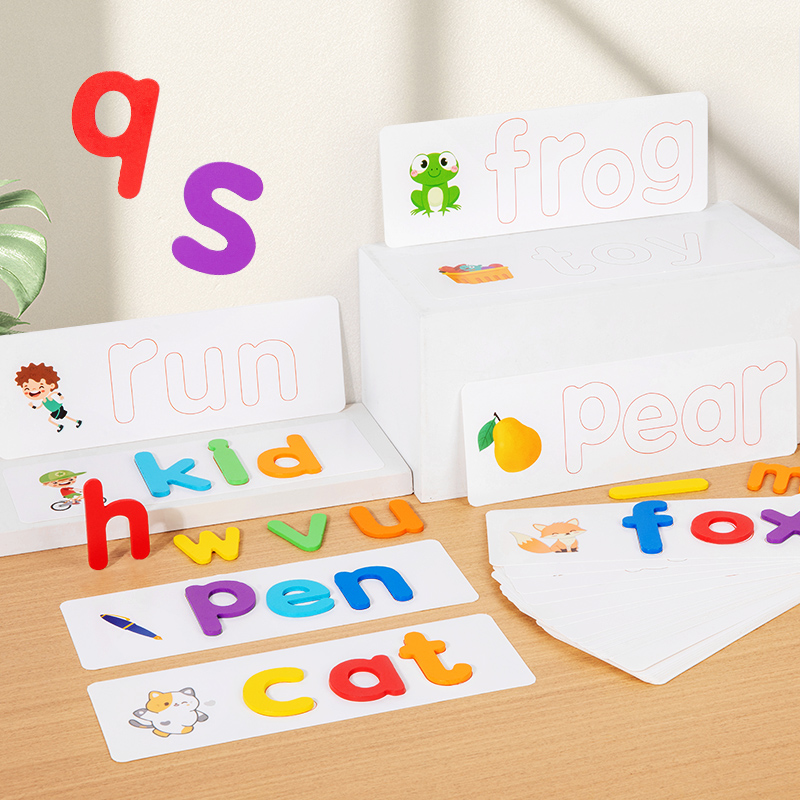 Children's Wooden Alphabet and Word Game Recognition Matching Cards Three-dimensional Double-sided Word Puzzle Toy