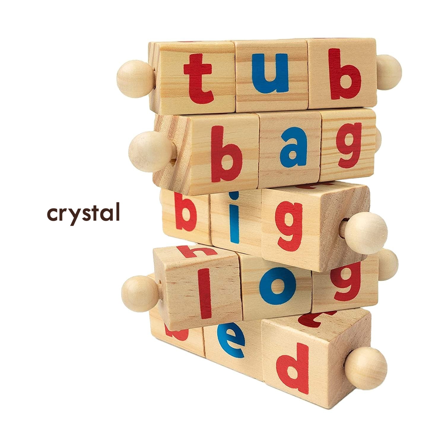 Crystal Wooden Reading Blocks Short Vowel Rods Spelling Games Flash Cards Turning Letter Puzzle Montessori Alphabet Toy