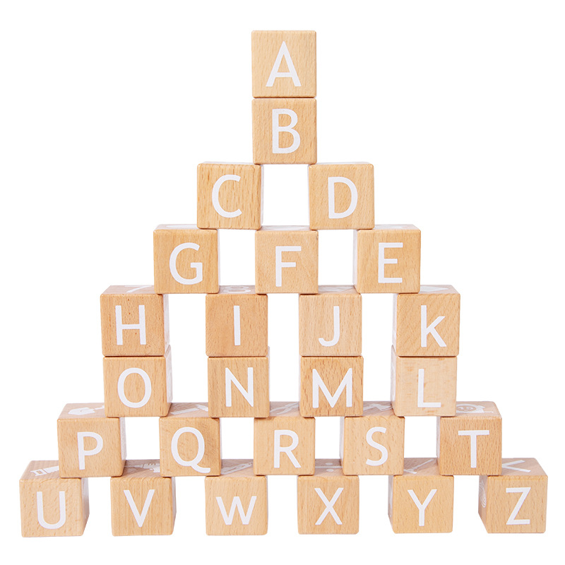 Large ABC Letter Number Building Blocks Eco-Friendly Beech Wood Infants' Cognitive Early Education Enlightenment Toy Square Icon