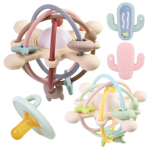 Toddlers Wooden Sensory Chew Toys Rattle Teether Ring Space Silicone Baby Teethers With Music Bell