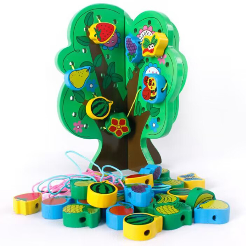 AiJH Wooden Threading Beads Toy Set Educational Kids Puzzle for Fine Motor Skills Montessori Learning Toy for Toddlers Eco-Friendly Wood Toy
