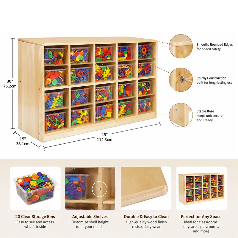 Montessori Kindergarten Kids Storage Cabinet for Daycare Preschool Furniture Toy Display Organizer Nursery Classroom Wooden Unit