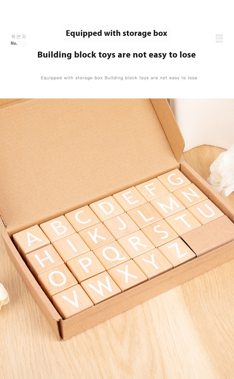 Large ABC Letter Number Building Blocks Eco-Friendly Beech Wood Infants' Cognitive Early Education Enlightenment Toy Square Icon