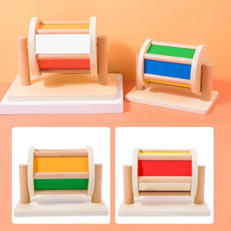 Textile Drum Wooden Visual Sensory Spinning Drum Toy