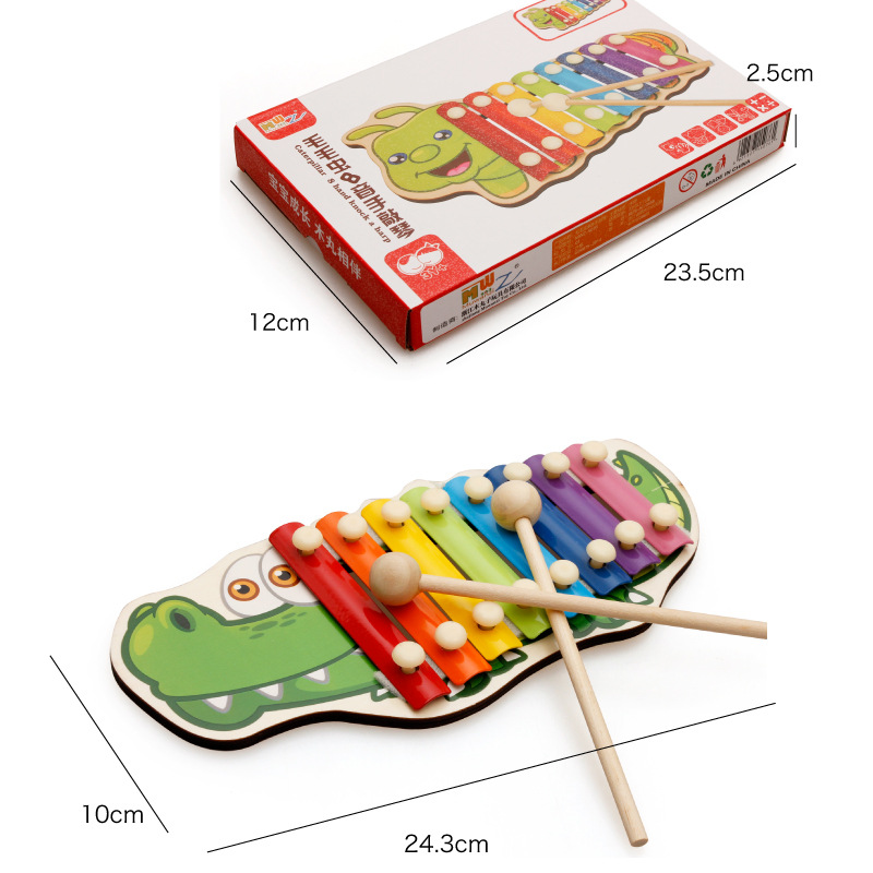 Educational Intelligence Toys Wooden Building Blocks Musical Hand Drum Animal Eight-Tone Piano Children's Toys 4-6 Years Old