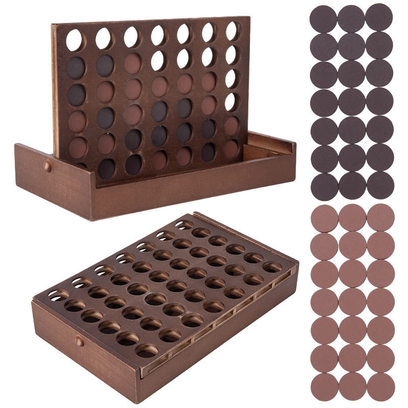 High Quality Wooden 4 Row Game 3D Color Boxed Strategy Board Game Thinking Training Parent-child Interactive Educational