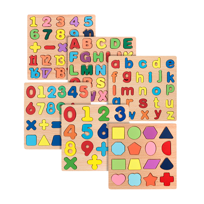 Wooden Macaron Puzzle Board Educational Toy for Toddlers' Alphabet &amp; Number Shape Learning Hand Grip Made Natural Wood