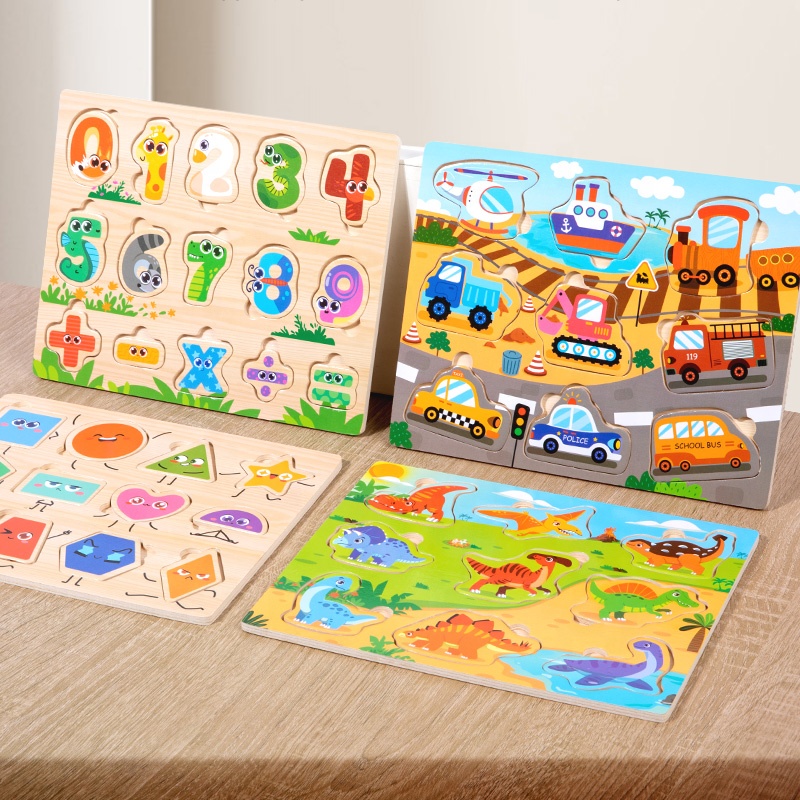 Wooden Puzzle Toy Animal Fruit Shape Jigsaw Kids Montessori Toy Early Learning Educational Cognitive Matching Board for Toddlers