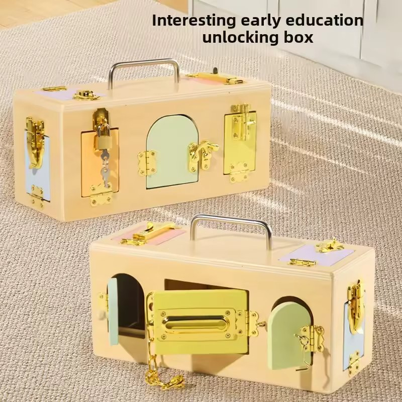 Montessori Busy Board Sensory Toy Wooden Lock Box Toys for Toddlers Fine Motor Skills Learning Playful Gift for Boys Girls