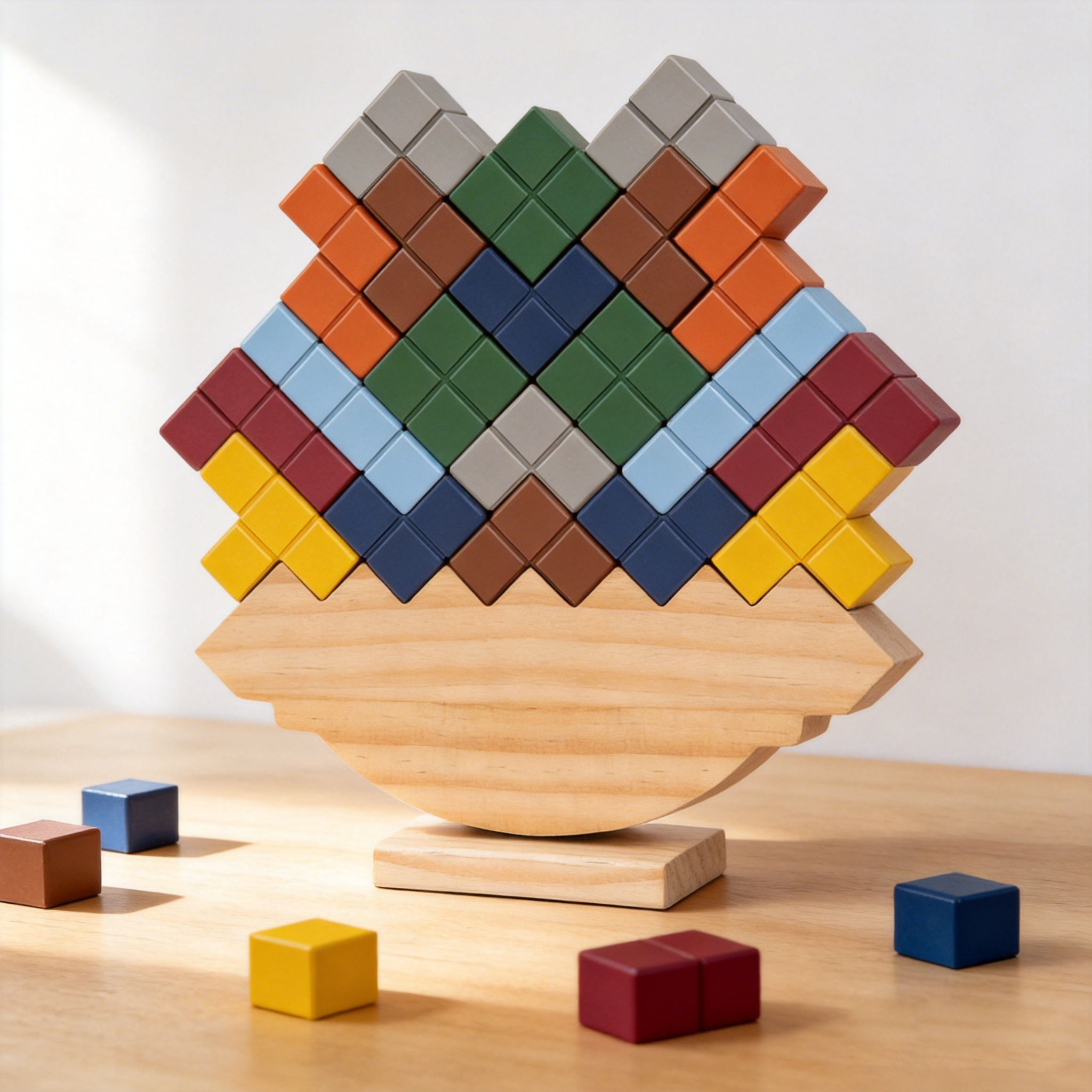 Wooden Tetra Tower Game - 32PCS Stack Attack Game with Building Blocks &amp; Cards, Fun 1+ Players Balance Game