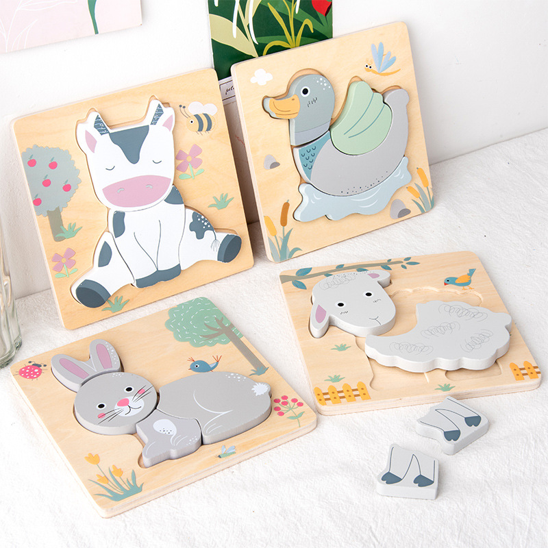 Children's Creative 3D Wooden Puzzles Early Learning Educational Cartoon Animals Puzzle Game Kids Intelligence Toy