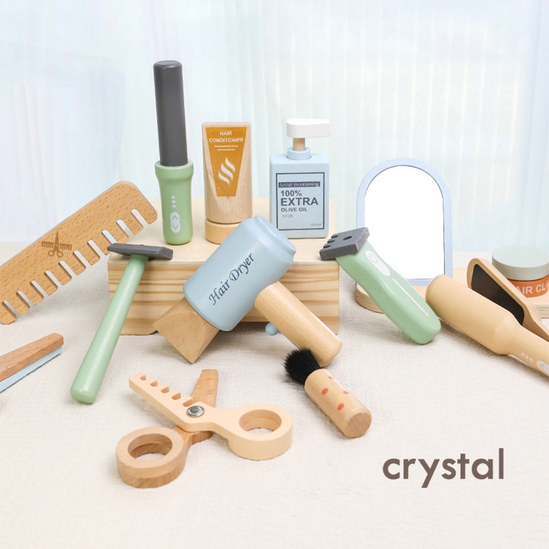 Crystal Promotional Wooden Children's Haircut Set Educational Pretend Play Role-Playing Toy