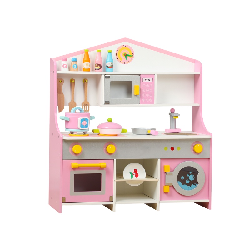 Kids Big Wooden Pretend Role Play Cooking Simulation Game Cookware Food Toys Accessories Preschool Kitchen Toy