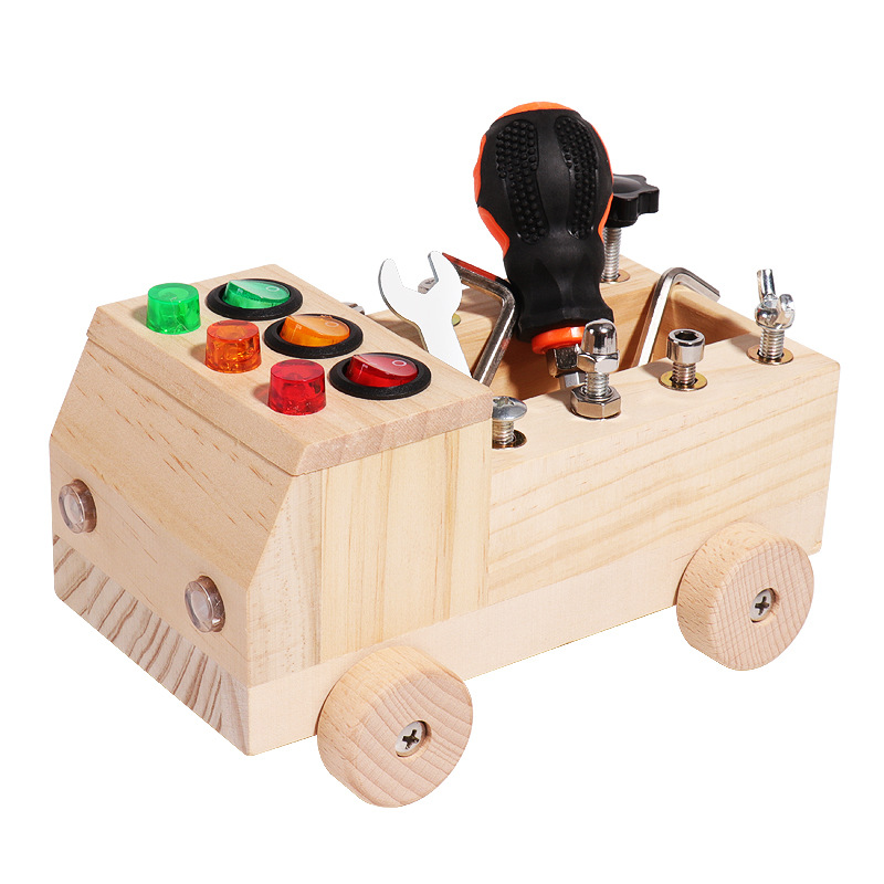 Children's Multi-Functional Busy Board Toy Set Wooden Disassembly Tool Car Screw Nut Combination Educational Pretend Role Play