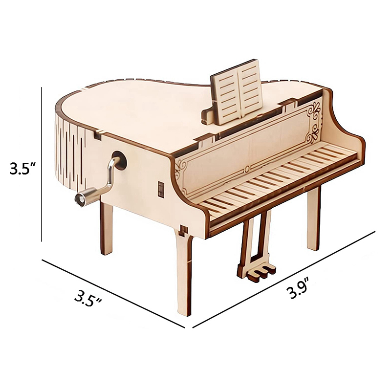 3D DIY Piano Engraved Model Kit Brain Teaser and Educational STEM Building Kit Wooden Puzzle Hand Crank Music Box