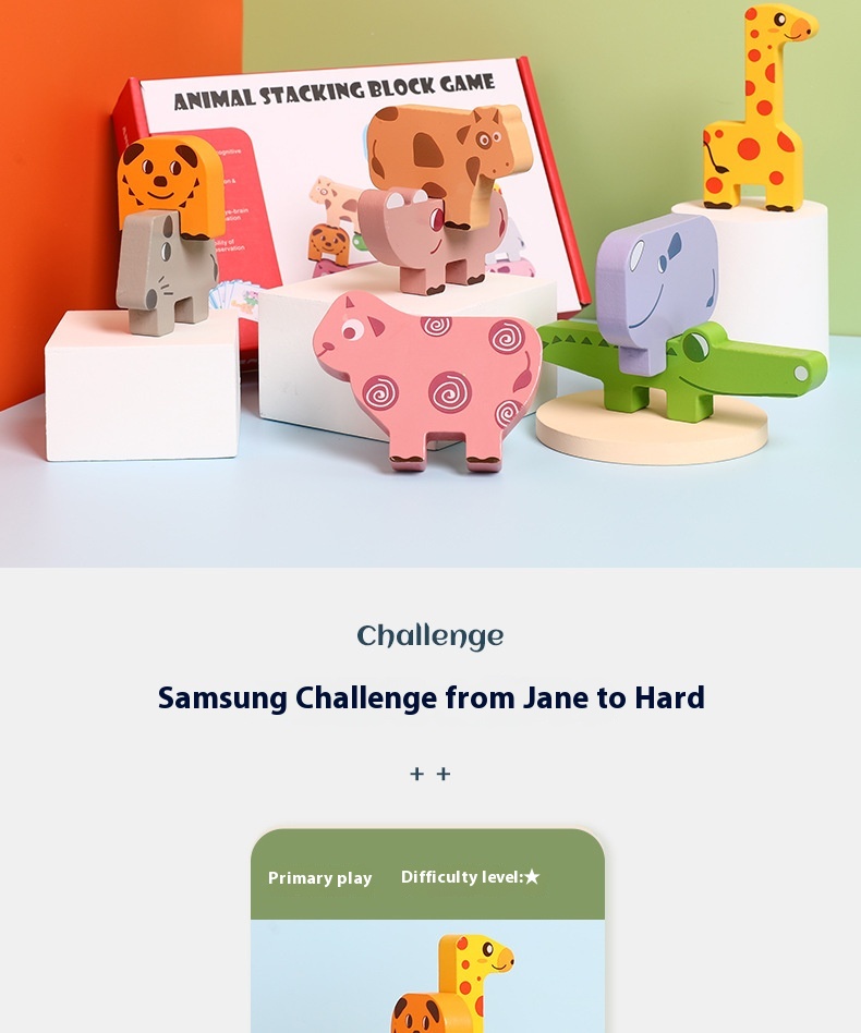 Cross-Border CPC Animal Stacking Wooden High Building Blocks Early Educational Toys for Children Balance Stacking Board Game