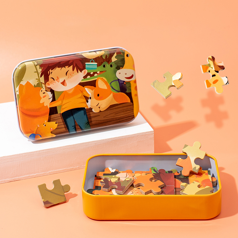 2024 New Product Children Early Educational Learning Wooden 60PCS Iron Box Puzzle Jigsaw Puzzles Toys for Kids Boys and Girls