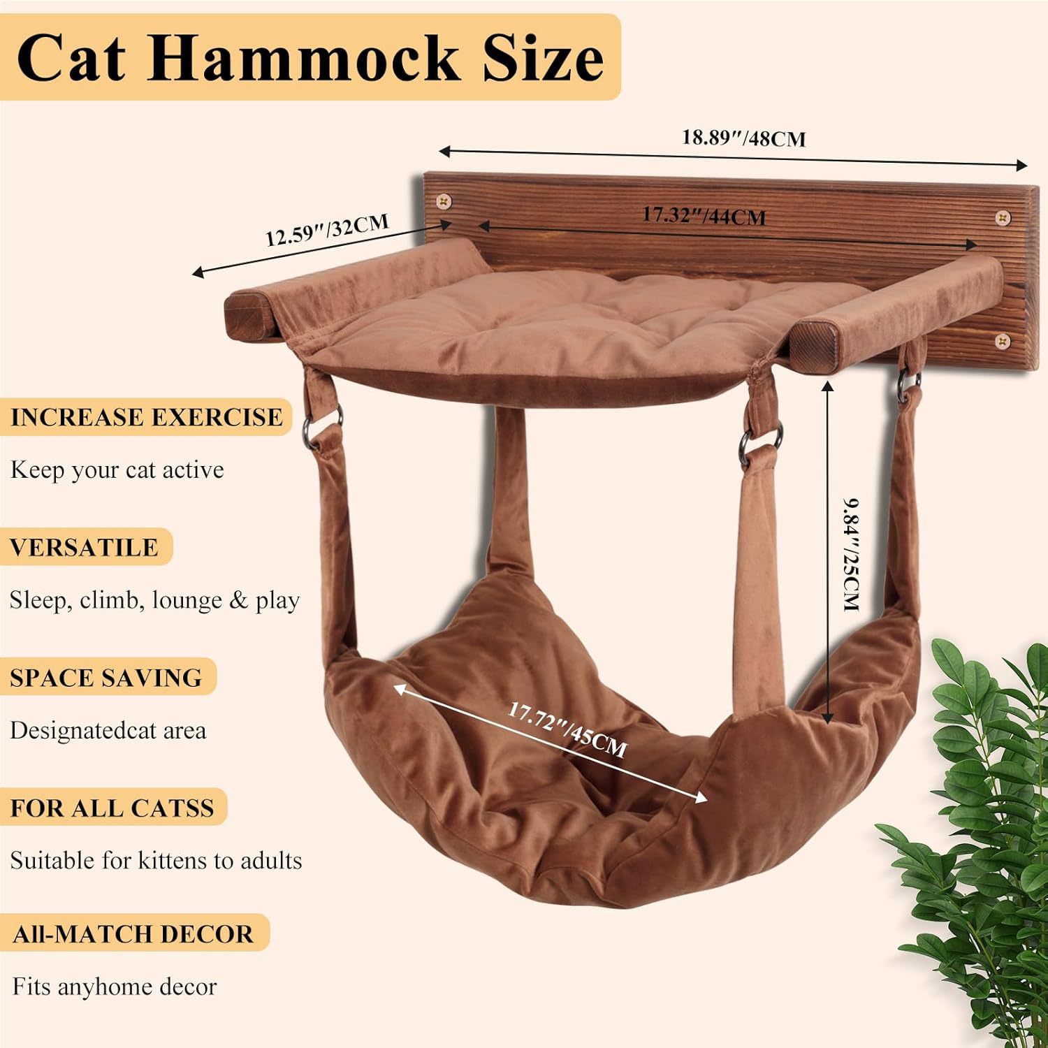 Wooden Wall-Mounted Cat Climbing Rack With Hammock Toy Ladder &amp; Nest-Breathable &amp; Waterproof Design