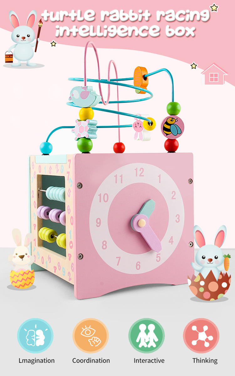 Baby Kids Wooden Activity Cube Educational Toys Montessori