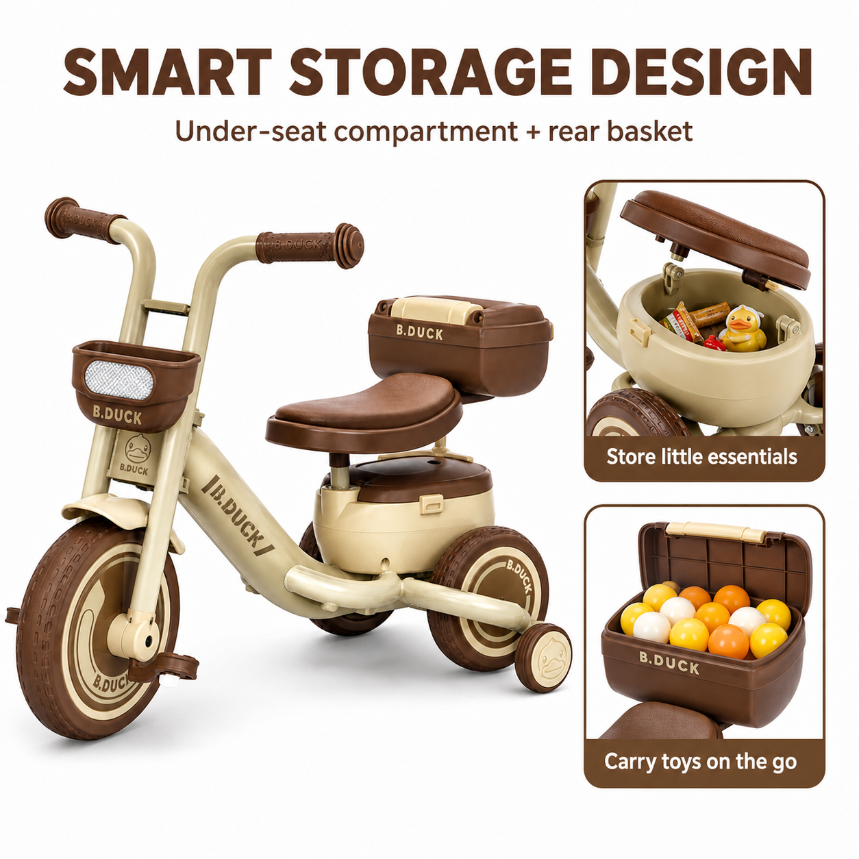 Luddy Baby Balance Bike With Hidden Toy Storage Trunk, 4-Wheel Toddler Push Walker Sliding Car For 1.5-3 Years Old Boys &amp; Girls