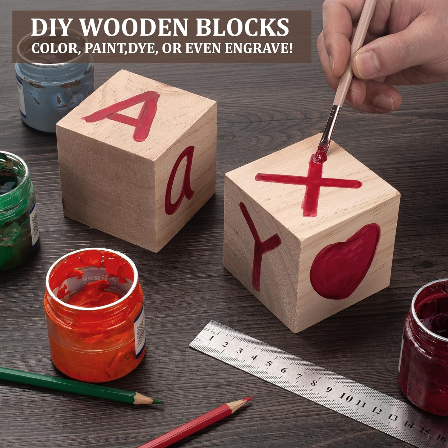 Custom Small Unfinished Wooden Blocks, Blank Craft Cubes for DIY Counting Alphabet Stamps Dice, Baby Shower &amp; Educational Toys