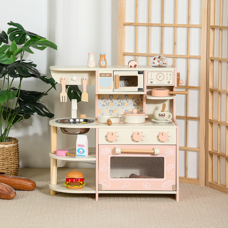 Toddler Simulation Wooden Stove Coffee Maker Toy Set, Early Role Play Educational Kitchen Game for Preschool Girls