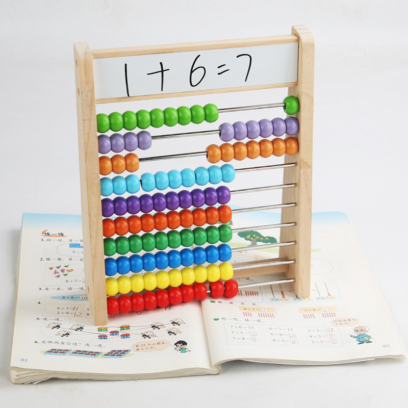 EN71 Wood Children's Abacus Counting Frame Montessori Bead Math Teaching Tool Grade 1 Kindergarten Addition Subtraction Playing
