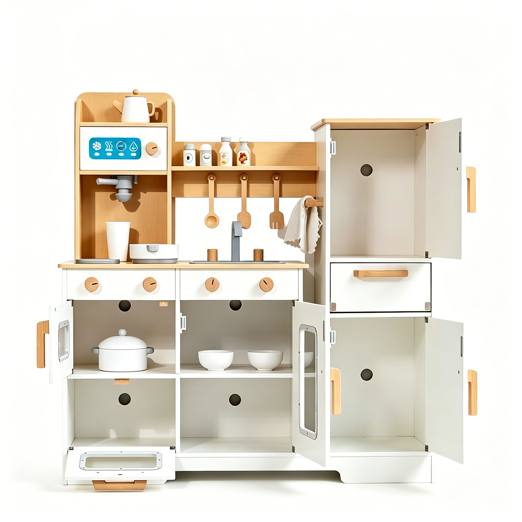 Children's Pretend Play Japanese-style Wooden Kitchen for Kids Large-size Simulation Cooking Set Food Preparation Toy