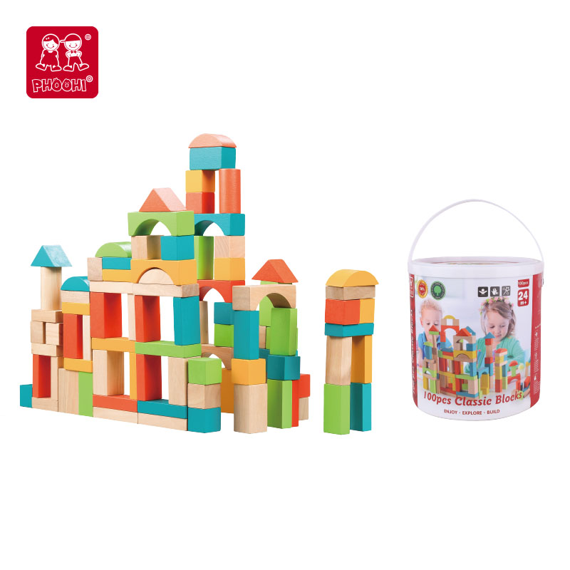 PHOOHI Wooden Building Block Set - Colorful Educational Toys for 18M+ - Math &amp; Color Learning
