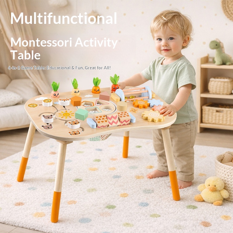 . New Wooden Montessori Multifunctional Busy Board Play Montessori Toddlers Hand-eye Coordination Educational Table Toys