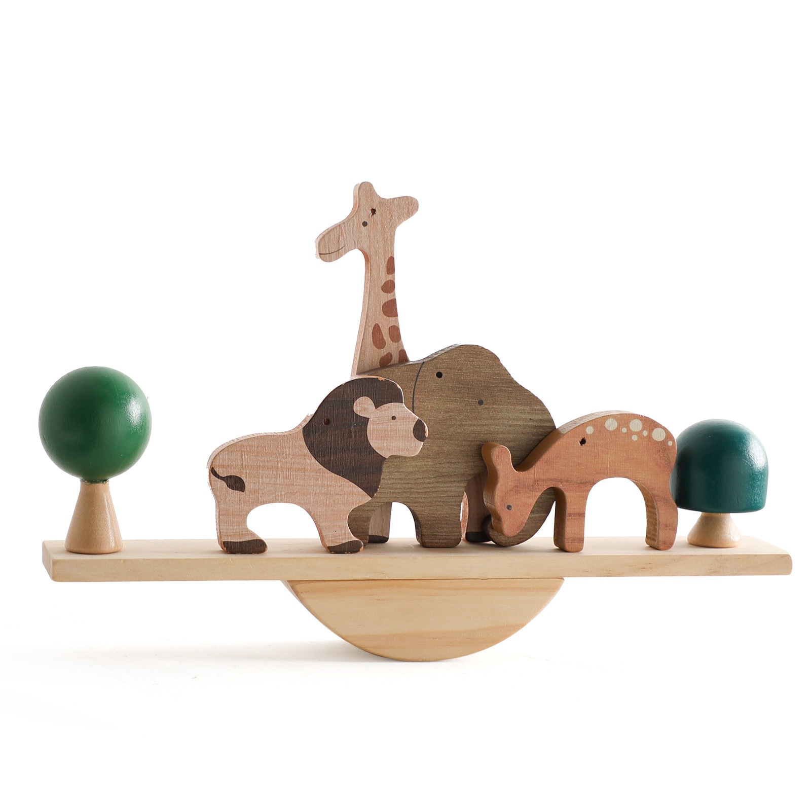 Cross-border Wooden Animal Threaded Seesaw Educational Toy for Children's Early Education Hand-Eye Coordination Balance Stacking