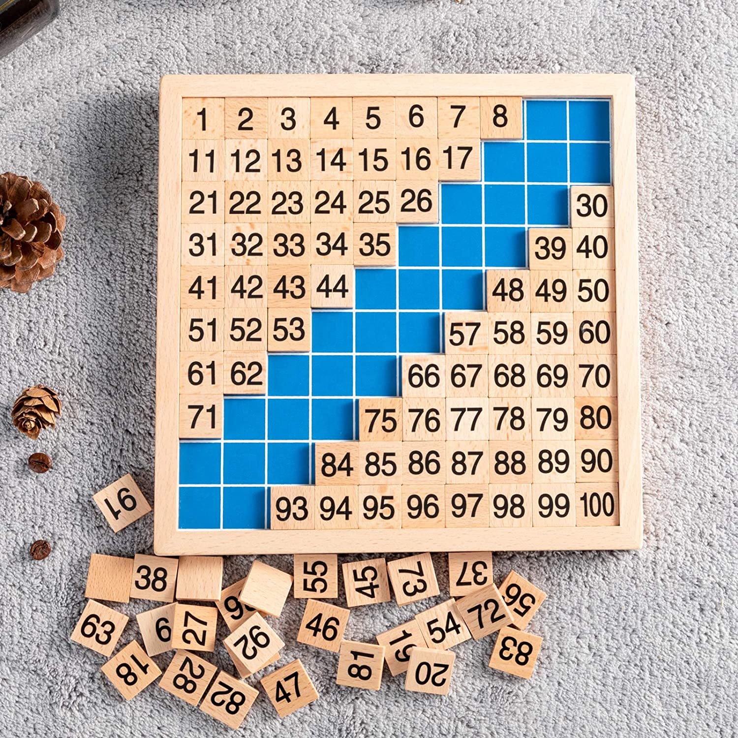 Wooden Montessori math hundred-character board 1-100 pcs, math counting toy, with storage bag