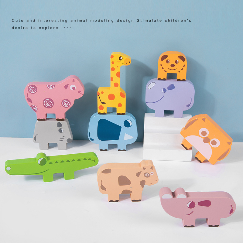 Cross-Border CPC Animal Stacking Wooden High Building Blocks Early Educational Toys for Children Balance Stacking Board Game