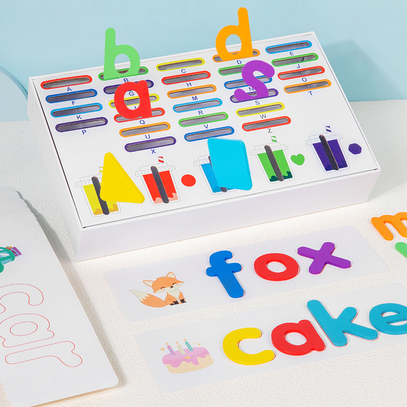 Children's Wooden Alphabet and Word Game Recognition Matching Cards Three-dimensional Double-sided Word Puzzle Toy