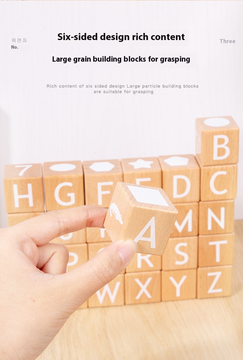 Large ABC Letter Number Building Blocks Eco-Friendly Beech Wood Infants' Cognitive Early Education Enlightenment Toy Square Icon