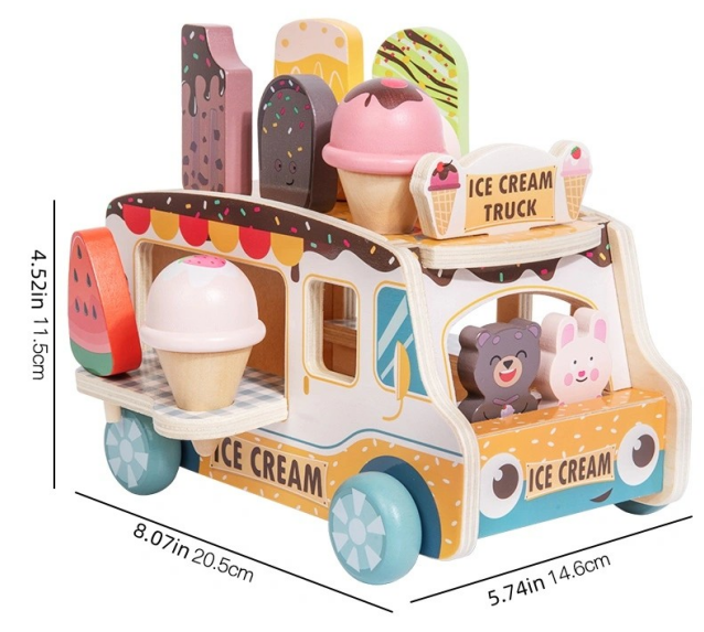 Kids Wooden Simulation Ice Cream Shop Pretend Play Accessories Set Early Learning Educational Role Play Toy for Boys Girls