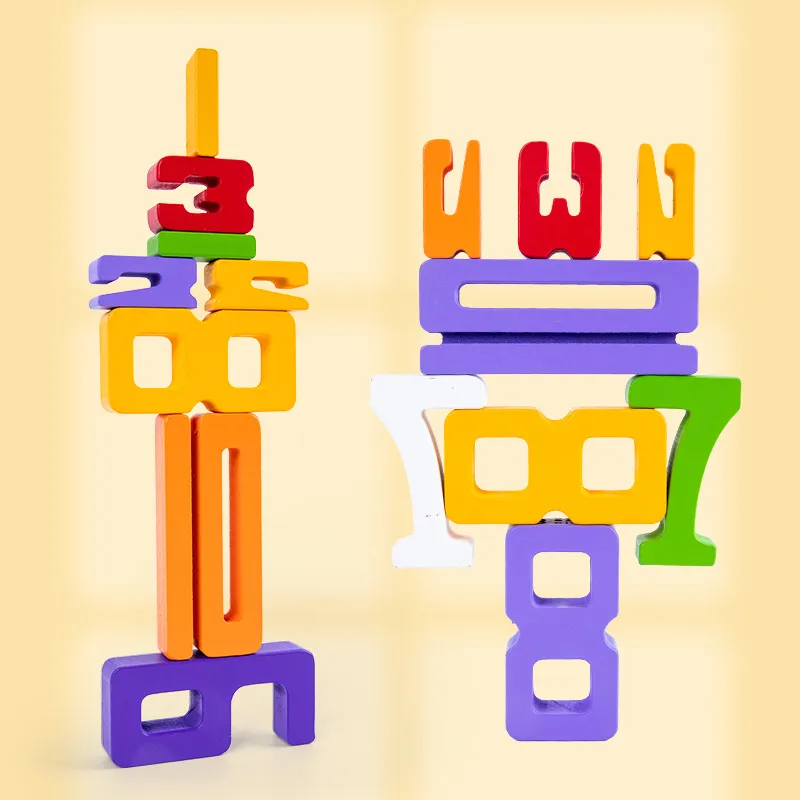 Intelligent Math Learning Wooden Montessori Educational Child Balance Training Number Stock Toys for Kids Stacking Games