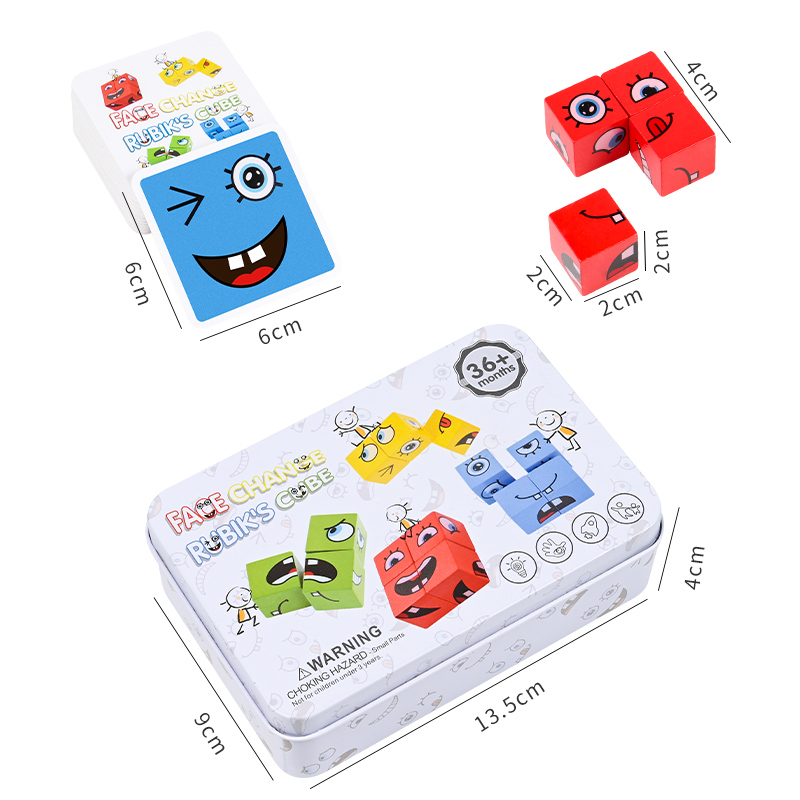 Montessori Wooden Kids Games Children's Face Changing Cube Pairing Puzzle Education Table Parent-child Battle Game Toy for Girls