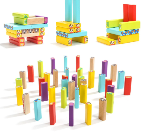 Crystal High Quality Montessori Wooden Educational Tumbling Tower Toy Animal Stacking Building Blocks for Ages 2-6